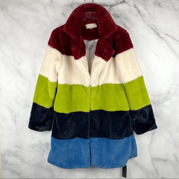 NWT Blank NYC Super Nova Oversized Plush Faux Fur Striped Teddy Coat Jacket Boho - Picture 1 of 11